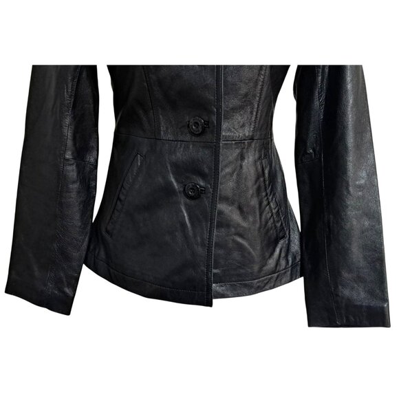 Vintage 1990s Wilsons Leather Maxima Womens XS Black Fitted Blazer Jacket - Picture 8 of 12